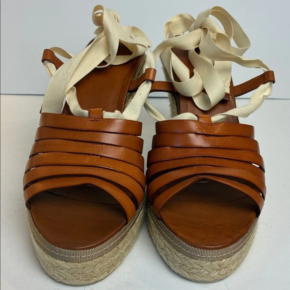 J.Crew Italian Leather Wedge Espadrilles Shoes Ballerina Straps 7 Vacation NWOB